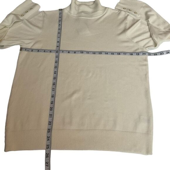Joseph A Sweater Pullover Turtleneck Tan Ivory Button Cuff Bling Women Large - Picture 5 of 9